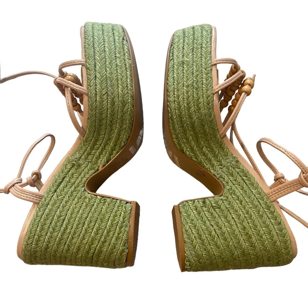Urban Outfitters Marabelle Beaded Platform Heels NWOB, Tan/Green, Size 8